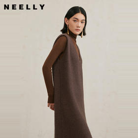 NEELLY纳俪商场同款冬季新款美拉德法式气质V领背心针织连衣裙女N25104Y04520