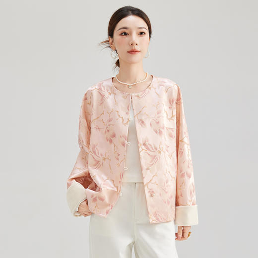 SM 1329羊毛圆领外套新中式提花盘扣轻奢印花真丝上衣 商品图2