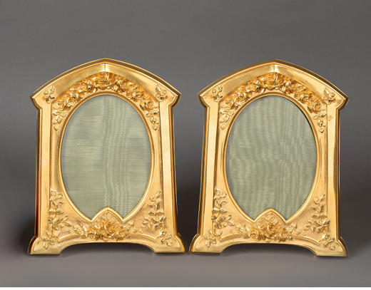 独角鹿西洋古董 19世纪末法国出品玫瑰主题铜鎏金装饰相框一对 商品图0