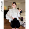 余潇潇【月光巴洛克】法式宫廷风高级缎面精致花边木耳边长袖衬衫 商品缩略图0