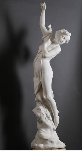 独角鹿西洋古董 19世纪瑞士雕塑家签名出品卡拉拉大理石人物雕塑作品《爱之星》