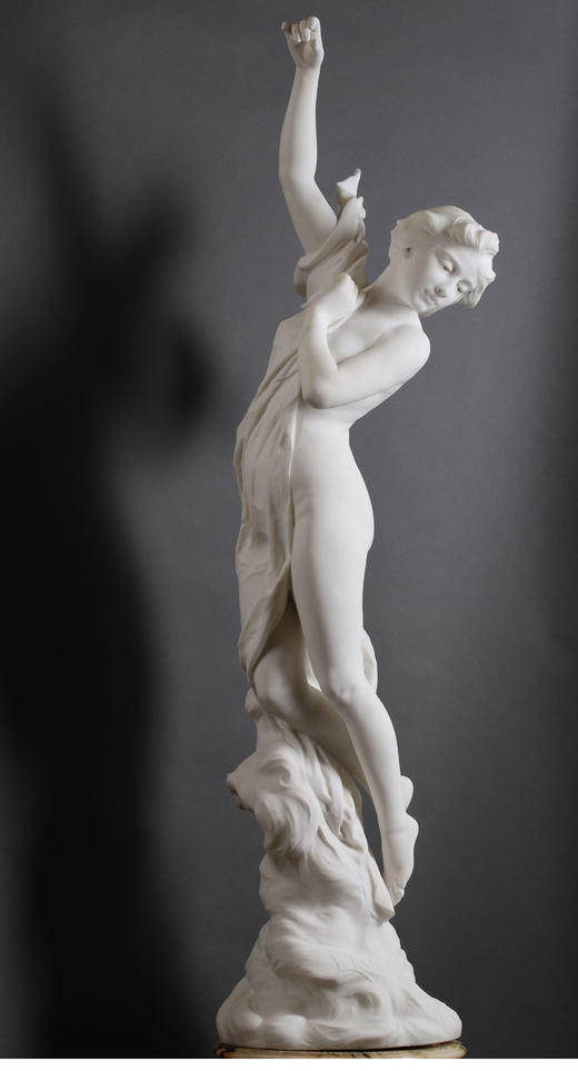 独角鹿西洋古董 19世纪瑞士雕塑家签名出品卡拉拉大理石人物雕塑作品《爱之星》 商品图0