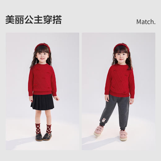 笛莎Deesha 童装女童毛衣2025冬新款红色蝴蝶结毛衣 商品图2