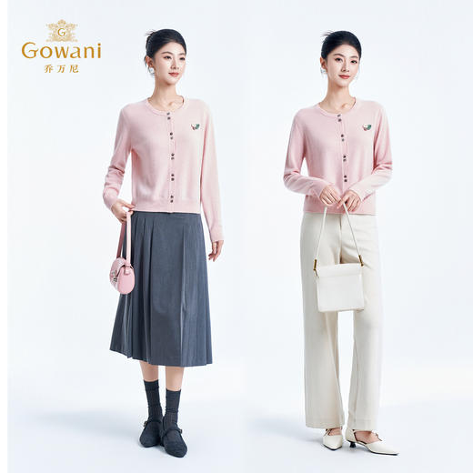 【100%山羊绒】乔万尼2025冬减龄圆领短款时尚针织开衫ED4M822 商品图1