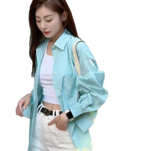 新品上市薄荷蓝绿色条纹衬衫女2025新款衬衣小外套绝美上衣内搭外穿百搭外套 商品图4