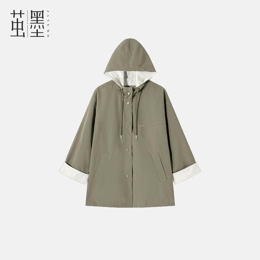 茧墨 巴恩风拼接撞色连帽风衣外套 商品图0