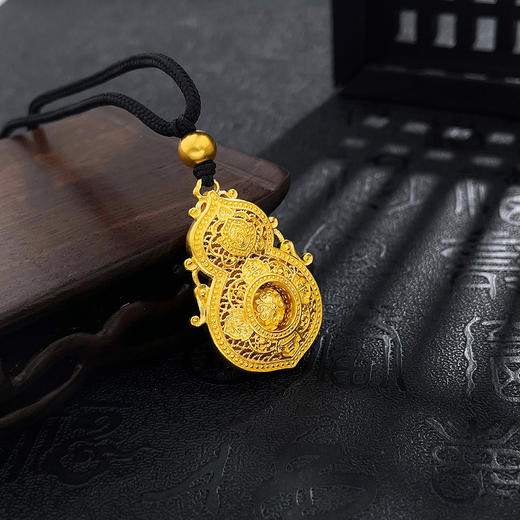 【限时克减150元】足金999.9 #葫芦 #宫廷风 古法镂空挂绳吊坠国潮古风人生四美葫芦喜报三元可转金珠葫芦吊坠（含珠子）(GFDZW00390-01),(预售产品下单后不退款不退货不换货不补差价) 商品图1