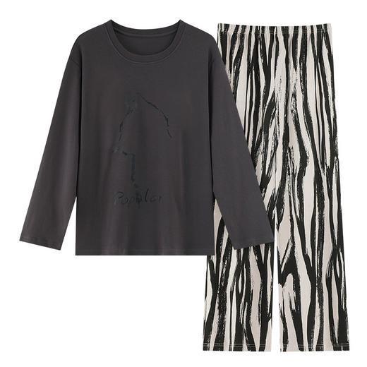 带胸垫薄款睡衣女春秋款长袖圆领卡通少女棉质家居服可外穿两件套 商品图4