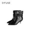 Dfuse迪芙斯2025冬季新款宽筒堆堆靴复古堆皱尖头细跟短靴DFD4116021 商品缩略图9