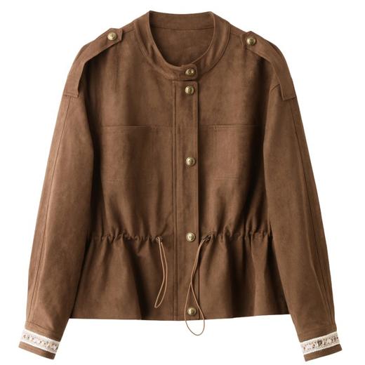 HR YKSL793美拉德风百搭麂皮绒短外套抽绳收腰夹克上衣 商品图4