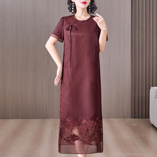 2025夏装新款香云纱气质连衣裙提花重工刺绣短袖裙子女 商品图1