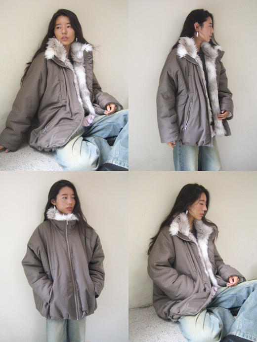 素舶 皮草内胆夹棉高领立体花苞型保暖棉服派克服斯拉夫外套 商品图0