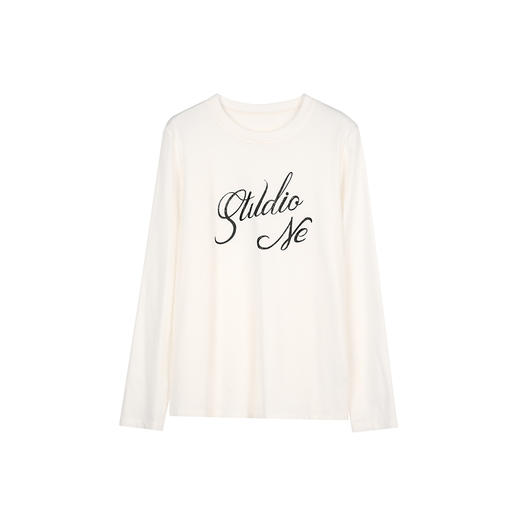 NEELLY纳俪商场同款冬季新款白色T恤女字母印花宽松圆领百搭显瘦N25104T04521 商品图3