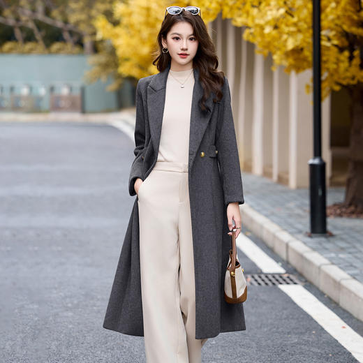 HR HBLJRA1217通勤风呢子大衣修身戗驳领西装风格毛呢外套 商品图2