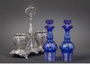 独角鹿西洋古董 1860年代法国出品卷叶花纹纯银精雕镶嵌蓝色水晶调料瓶一对 商品缩略图3