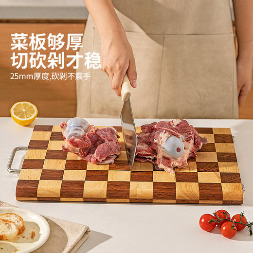 摩登主妇棋盘格菜板乌檀木抗菌防霉实木切菜案板厨房家用水果砧板 商品图3