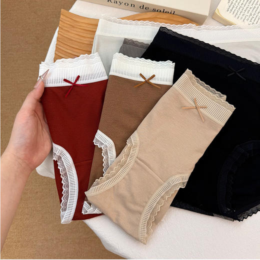 羊绒感~2025秋冬季法式蕾丝暖绒中腰内裤磨毛温暖内裤女士包臀高弹三角裤 商品图5