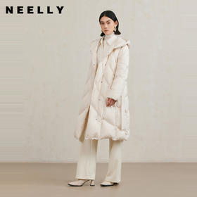 NEELLY纳俪商场同款冬新款90白鸭绒连帽羽绒服长款女舒适通勤外套N25104L04582