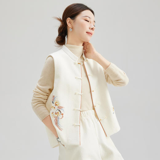 SM 1219传统立领羊毛马甲新中式盘扣改良绣花马甲上衣气质 商品图2