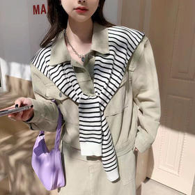 春秋新款披肩坎肩围巾空调房护肩颈条纹披肩网红外搭针织小坎肩韩系百搭假领子披肩