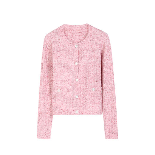 NEELLY纳俪商场同款冬季新款通勤圆领粉色肌理感针织开衫女毛衣N25104A04530 商品图3