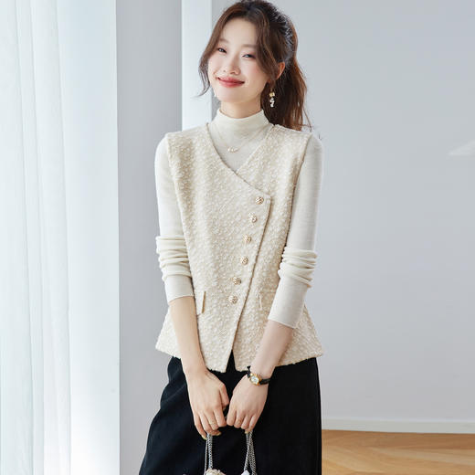 CC90-767-158 纯色小香风针织马甲外套女2025秋季新款小个子不规则开衫叠穿上衣 商品图0