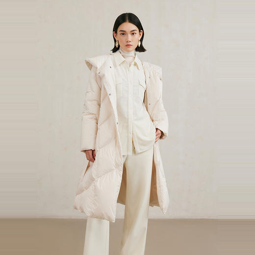 NEELLY纳俪商场同款冬新款90白鸭绒连帽羽绒服长款女舒适通勤外套N25104L04582 商品图2