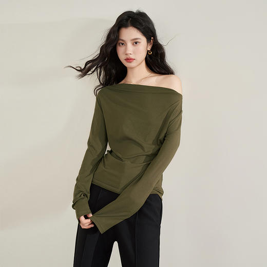 高级感气质针织长袖T恤女春季新款抽褶收腰百搭打底衫V0240061 商品图3