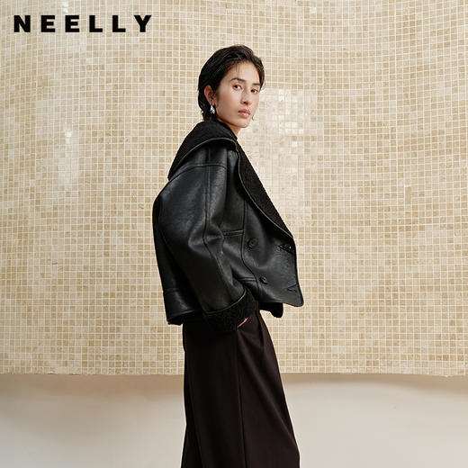 NEELLY纳俪商场同款冬季新款复古风机车服翻领外套女美式酷飒上衣 商品图0