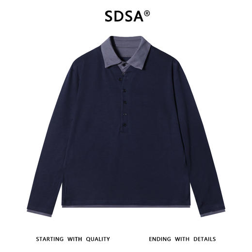 T25285SDSA男士秋冬新款痞帅男装撞色拼接翻领假两件T恤百搭时尚上衣 商品图1