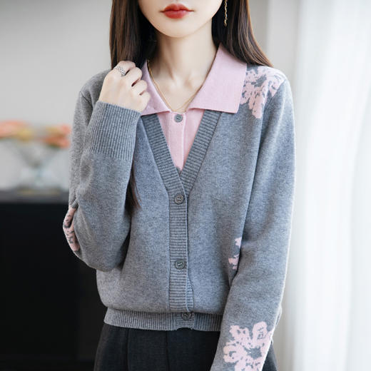 丁摩 设计感提花假两件针织衫女秋冬新款时尚宽松显瘦休闲上衣5ZF-262 商品图3