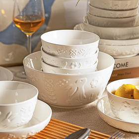 摩登主妇北欧物语白瓷浮雕餐具米饭碗家用2025新款碗具汤碗餐盘子菜盘鱼盘