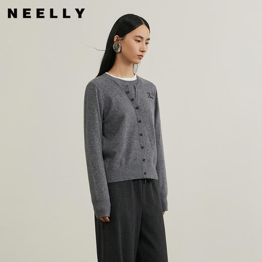 NEELLY纳俪商场同款冬季新款假两件针织衫女短款慵懒休闲针织衫N25104A04554 商品图0