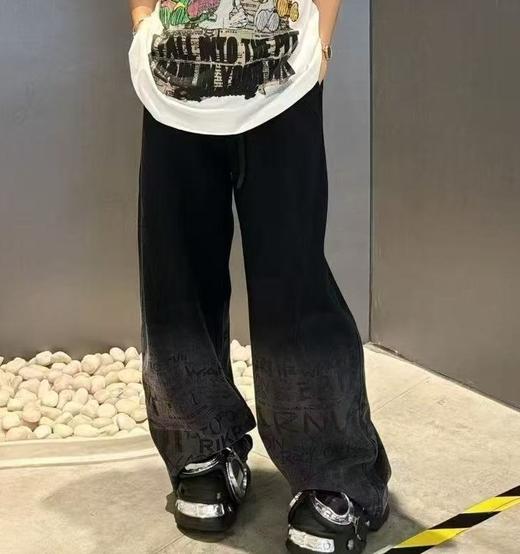 N抽绳腰头裤脚渐变字母阔腿裤（黑）夏季 351070140321 商品图0