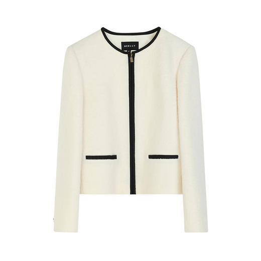 NEELLY纳俪商场同款冬季新款经典黑白撞色毛呢外套女正肩显瘦上衣N25104C04509 商品图3