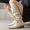 【预售7天】软糯好穿！全牛皮米白尖头粗跟，大筒围皱皱高筒靴MNLS&D2563 商品缩略图1