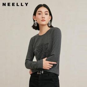 NEELLY纳俪商场同款冬季新款圆领打底长袖T恤女正肩显瘦内搭上衣N25104T04505