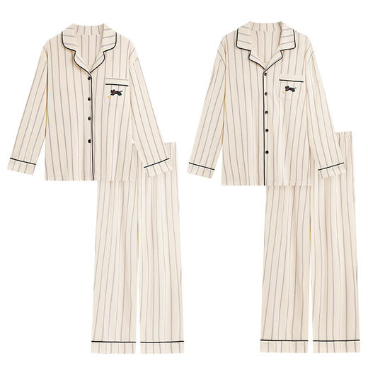 情侣睡衣翻领开衫长袖韩版可爱女士大码男士秋冬款家居服外穿套装 商品图4