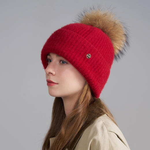 卡蒙羊绒秋冬帽子防风针织帽女2025新款登山防寒红色毛线帽护耳帽KM-9577 商品图1