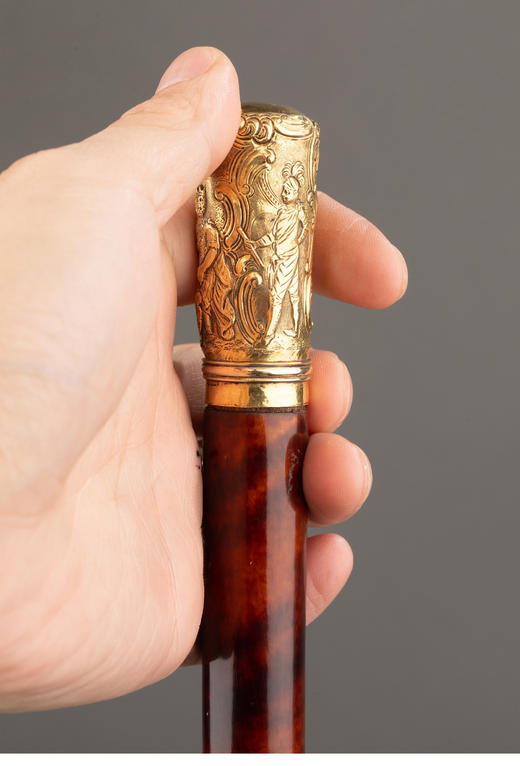 独角鹿西洋古董 1880-1910年代英国维多利亚时代出品黄金精雕古典人物镶嵌珍稀材质杖柄绅士手杖 商品图2