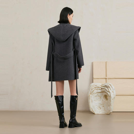 NEELLY纳俪商场同款冬季新款法式绵羊毛双面毛呢外套女连帽大衣N25104N04402 商品图1