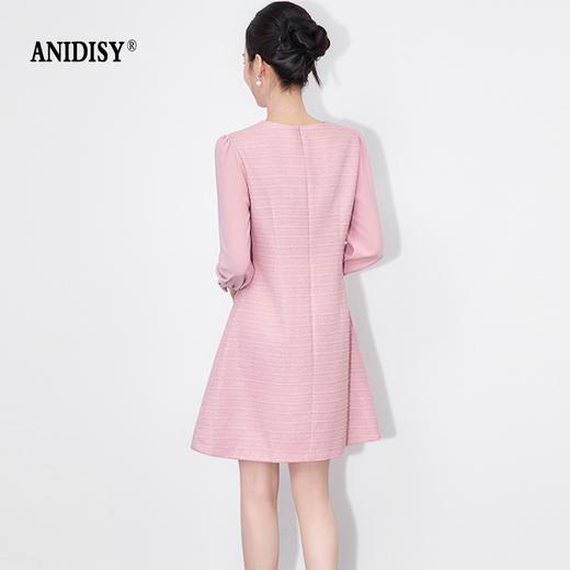 小香风优雅圆领长袖单排扣后拉链收腰连衣裙 商品图3