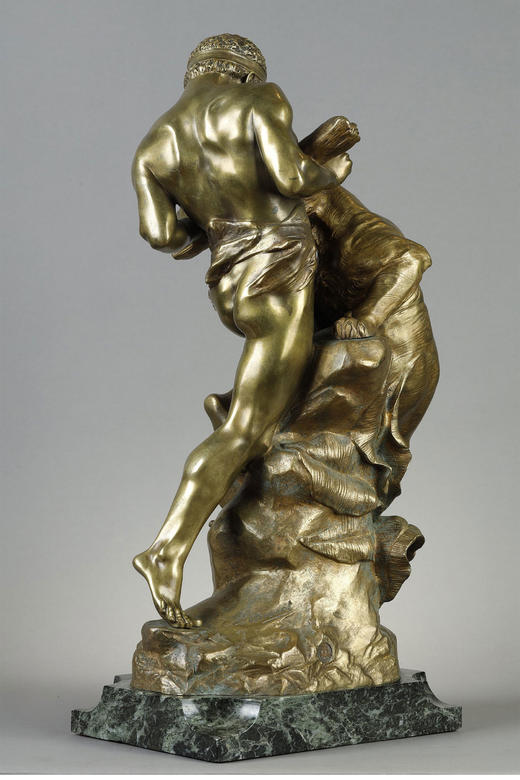 独角鹿西洋古董 19世纪法国雕塑家出品「为生命而战斗」主题铜镀金雕塑 商品图3