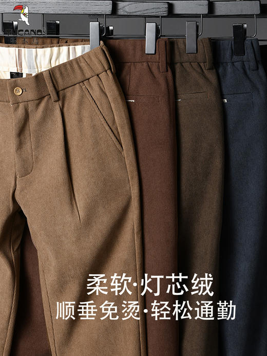 啄木鸟春秋灯芯绒裤子男款直筒宽松轻奢商务条绒加绒百搭休闲长裤 商品图0