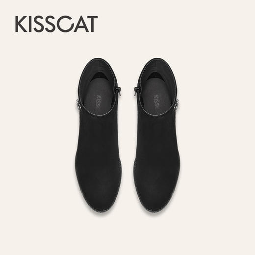 【云粉节】BF楼KISSCAT接吻猫25冬新优雅粗跟靴复古真皮弹力靴瘦瘦靴时装靴女KA65718-12吊牌价1599活动价899 商品图3