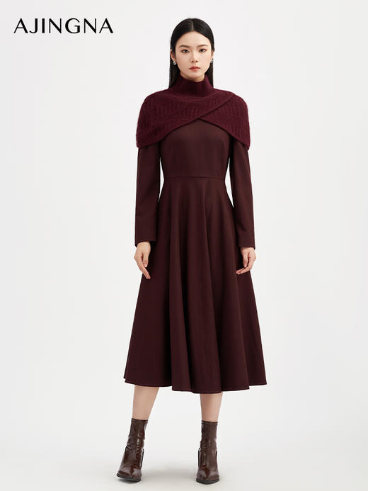 【商场同款】阿菁娜秋季新款船型领连衣裙大圆摆设计通勤日常两穿气质温柔风A30Q112008 商品图4