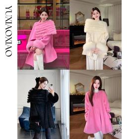 余潇潇【粉黛倾城】羊驼毛绵羊毛肌理感可拆卸狐狸毛披肩袖子大衣