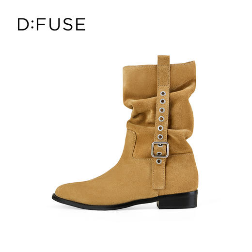 Dfuse迪芙斯2025冬季新款大地色中筒靴奢潮可调节堆堆西部靴女DFD4116040 商品图8