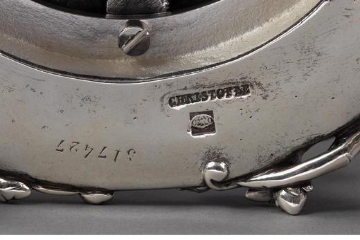 独角鹿西洋古董 1860年代法国顶级银器工坊昆庭签名出品小海神特里同造型铜镀银嵌水晶果盘 商品图5