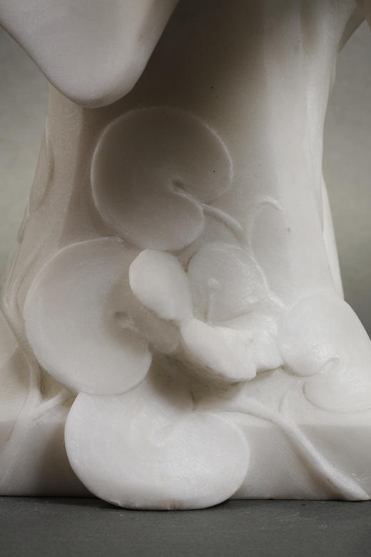 独角鹿西洋古董1890年代法国雕塑家Georges Coudray签名创作新艺术风格卡拉拉大理石半身像雕塑作品《睡莲》 商品图4